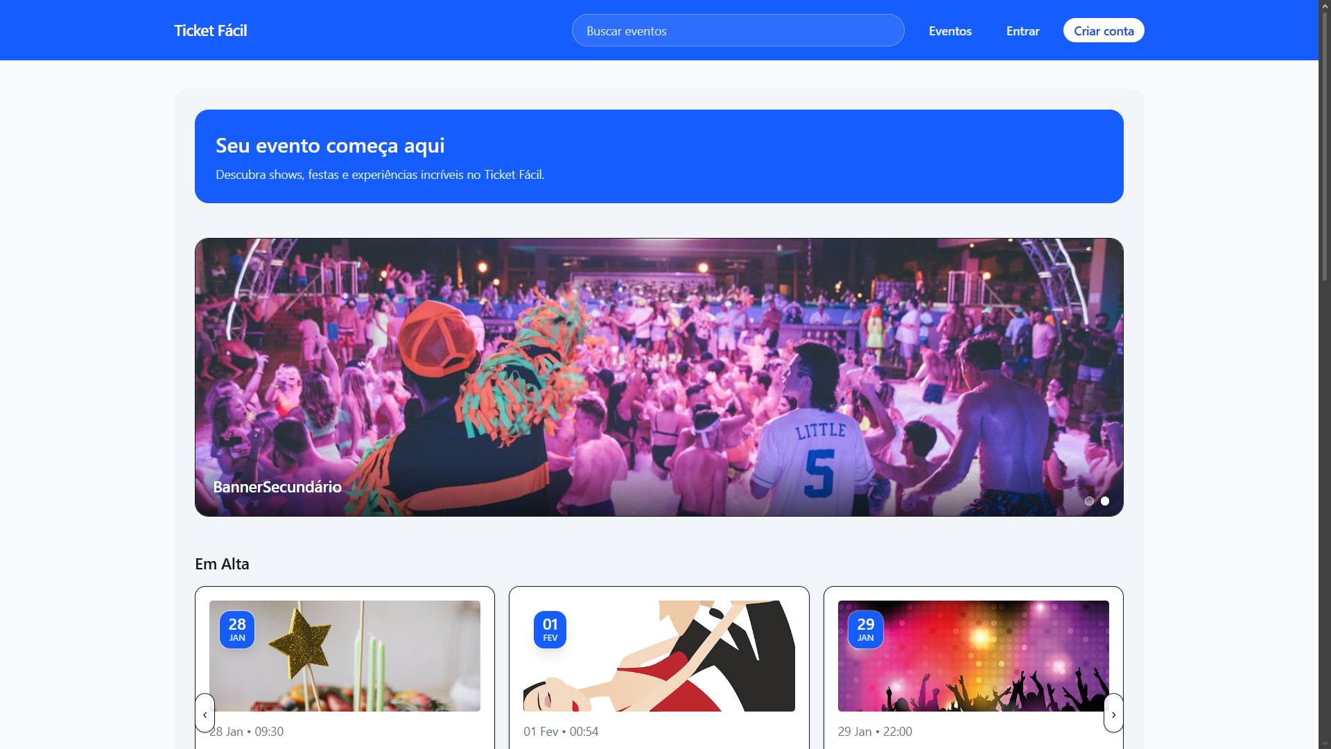 Screenshot do SmartTickets - sistema de gestão de eventos