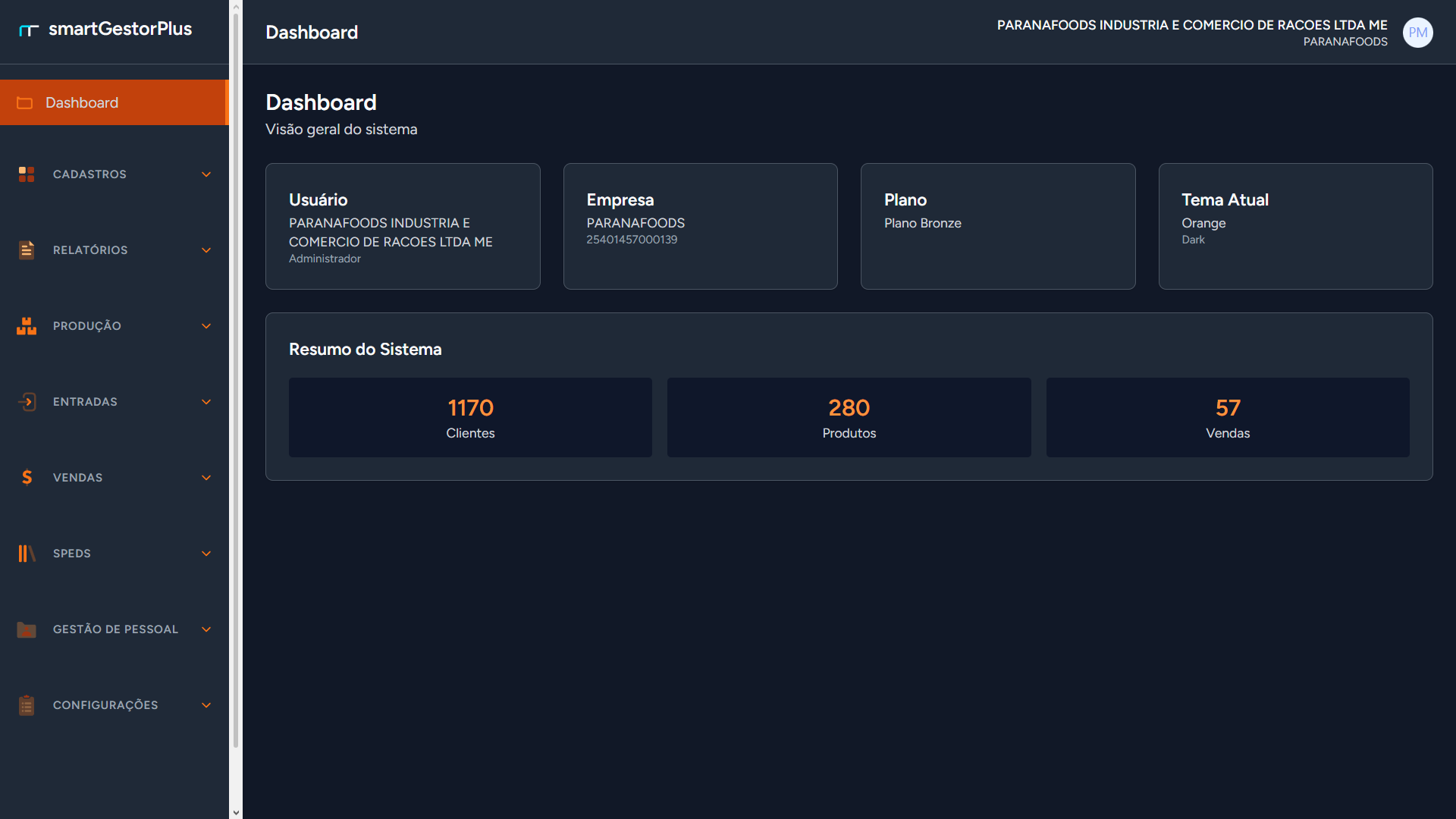 Dashboard do Smart Gestor Plus - sistema de gestão de vendas e tributação